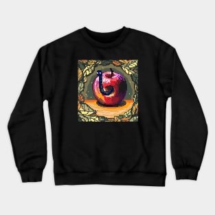 Cute worm in an apple pixel art Crewneck Sweatshirt